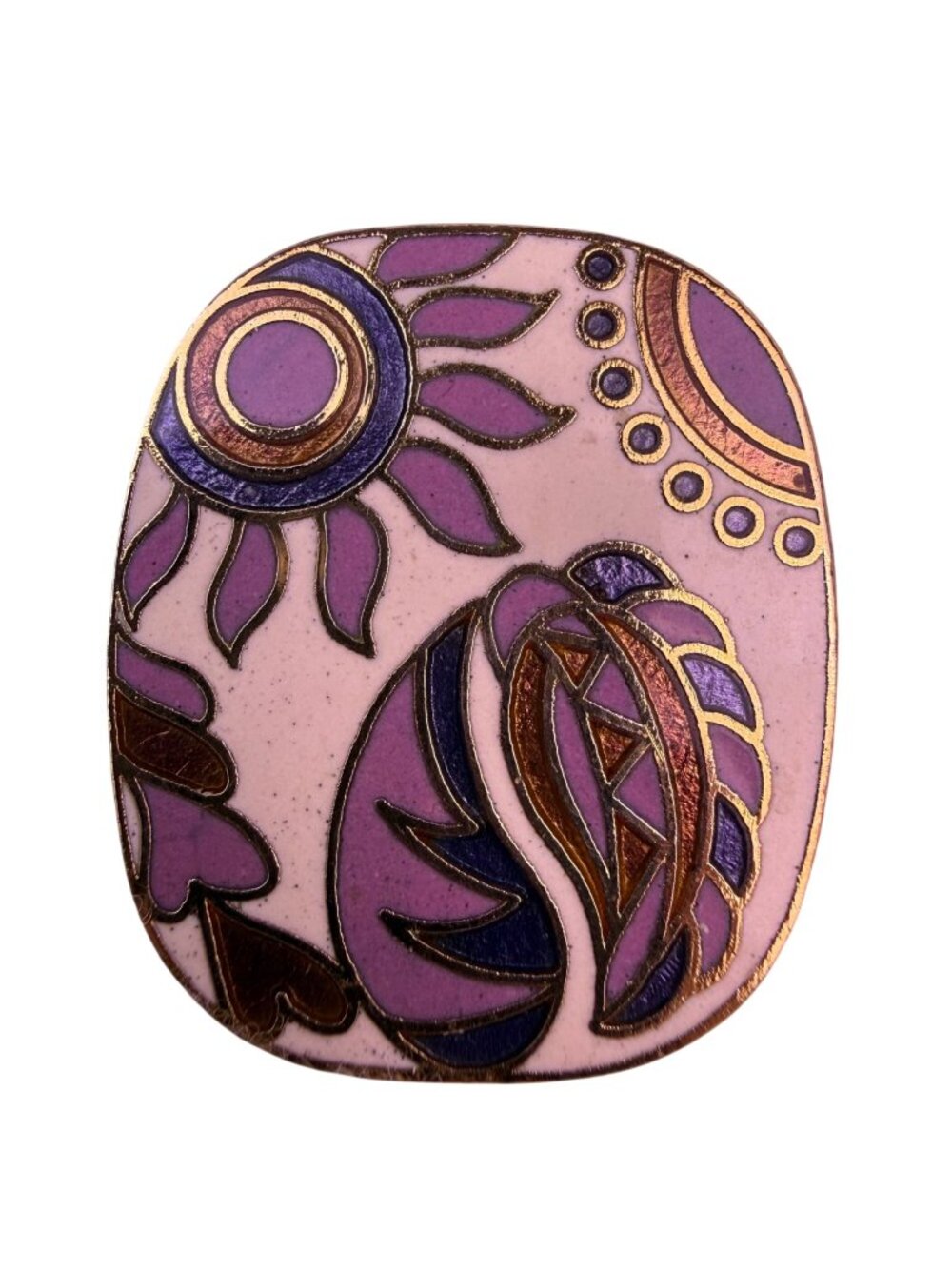Giovanni Womens Gold Tone Cloisonné Brooch Vintage Floral & Paisley Motif Purple